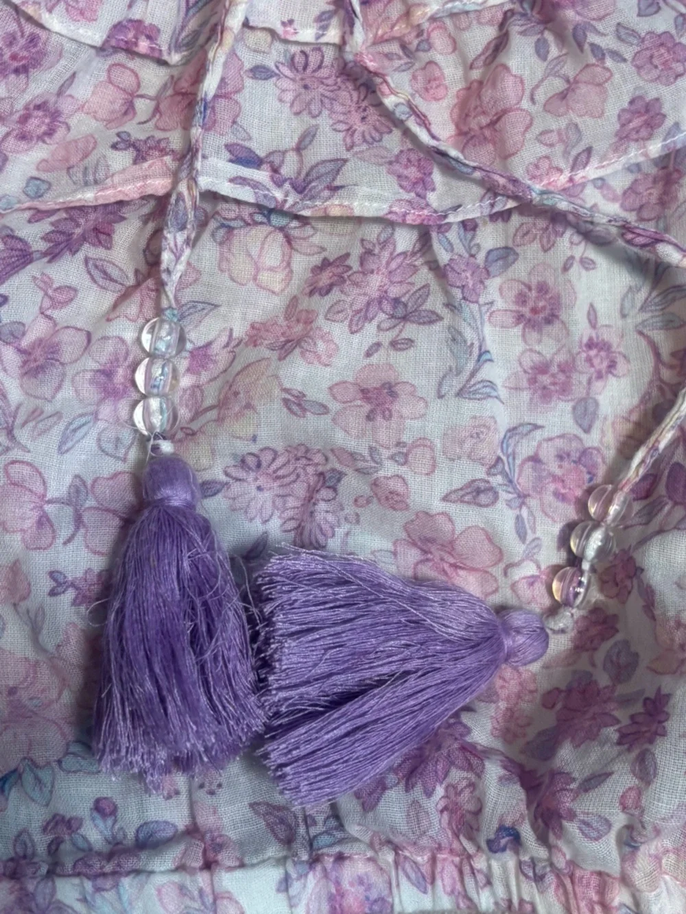 Loveshackfancy Dorin Top and Ruffle Skirt Set in Purple Iris Print Cotton Size L